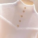 Suéter Feminino de Inverno Forrado em Lã com Decote