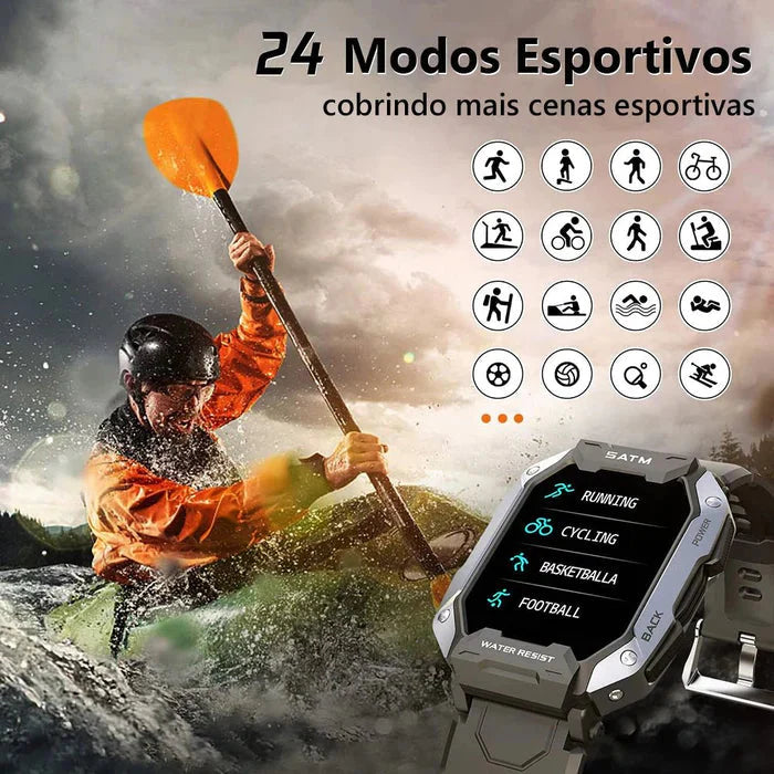 Smartwatch Militar Power Elite 4.0 + Pulseira Extra de Brinde